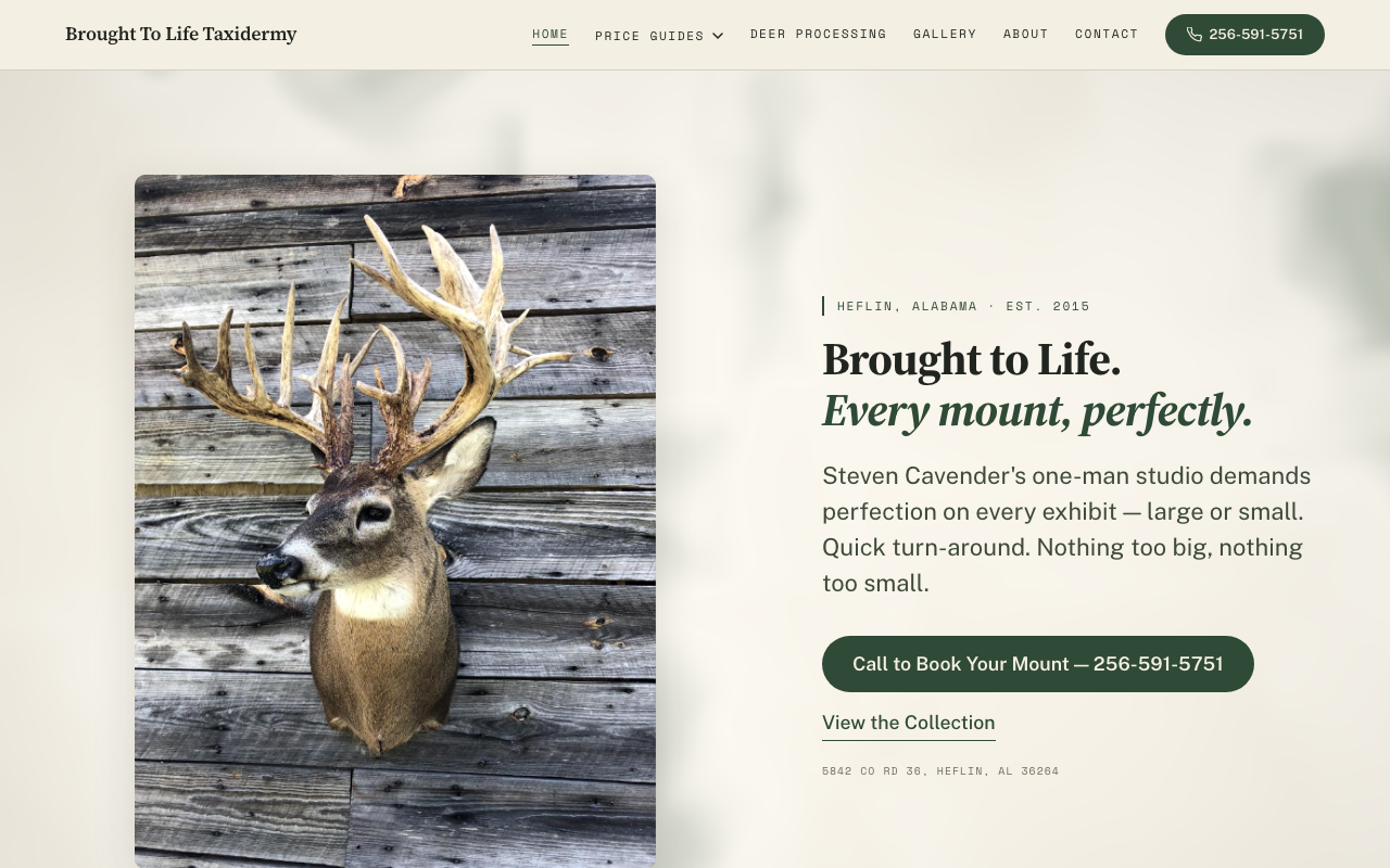 brought2lifetaxidermy.com (brought2lifetaxidermy.com) — website redesigned by WebFactory