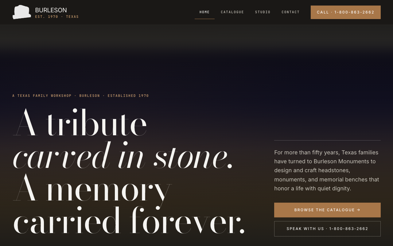 burlesonmonuments.com (burlesonmonuments.com) — website redesigned by WebFactory