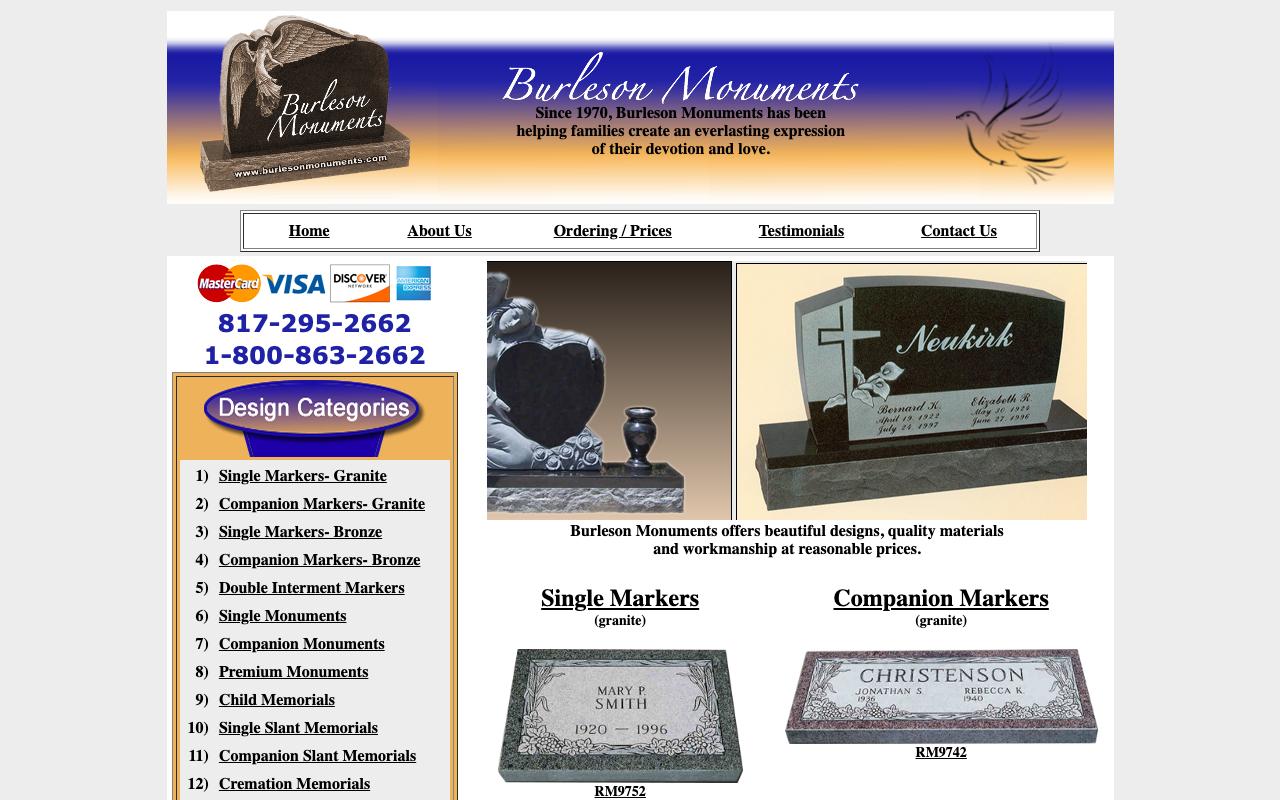 burlesonmonuments.com — original site
