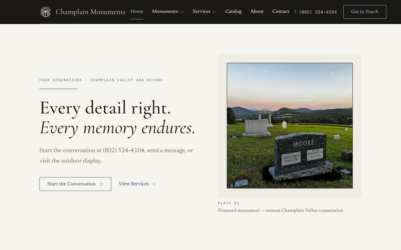 champlainmonuments.com (champlainmonuments.com) — website redesigned by WebFactory