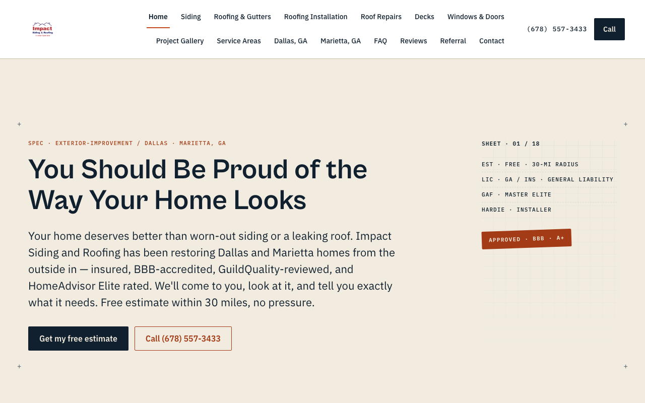 impactsidingandroofing.com (impactsidingandroofing.com) — website redesigned by WebFactory