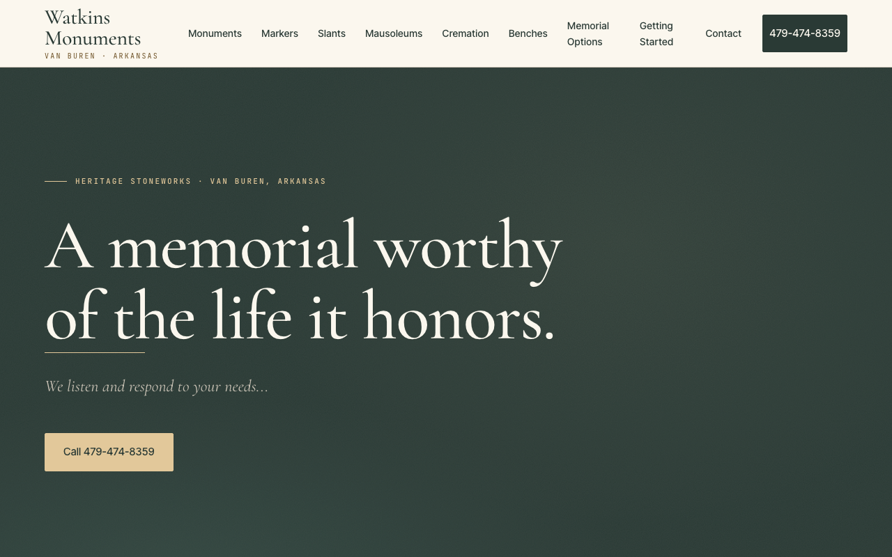 watkinsmonuments.com (watkinsmonuments.com) — website redesigned by WebFactory