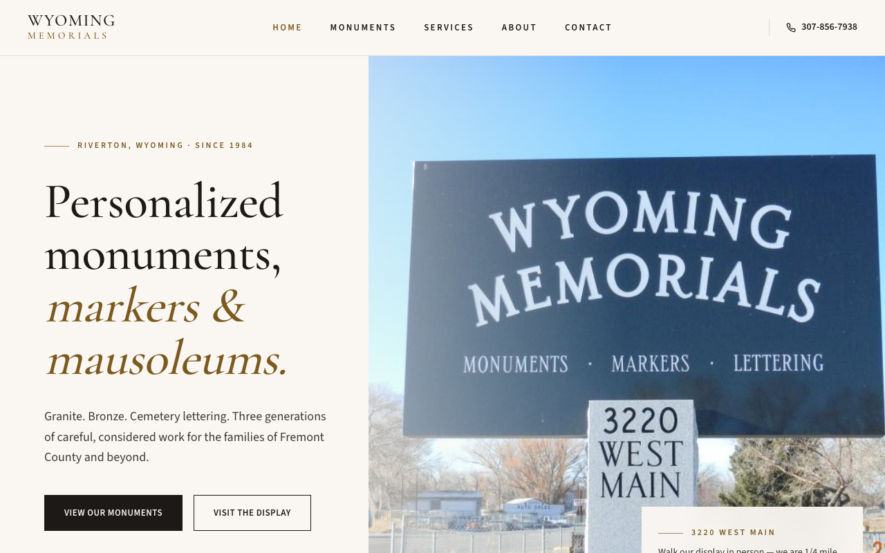 wyomingmemorialsinc.com — rebuilt by WebFactory