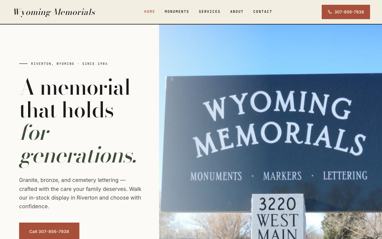wyomingmemorialsinc.com (wyomingmemorialsinc.com) — website redesigned by WebFactory